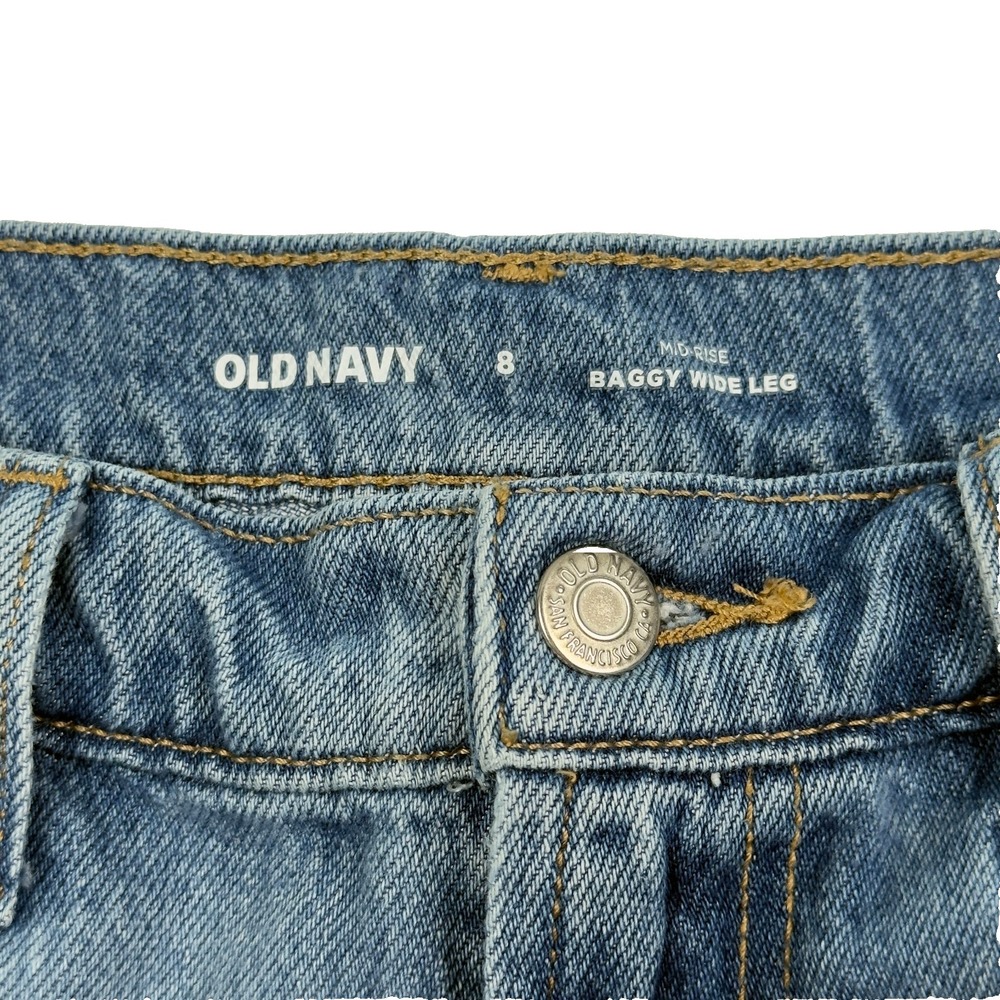 Old Navy Baggy Wide Leg Mid Rise Denim Jeans Womens Size 8 (31x29 Fit) - Picture 6 of 10